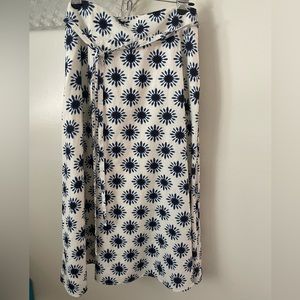 Loft Blue on White Block Print A-line Cotton Skirt Size 10 NWT